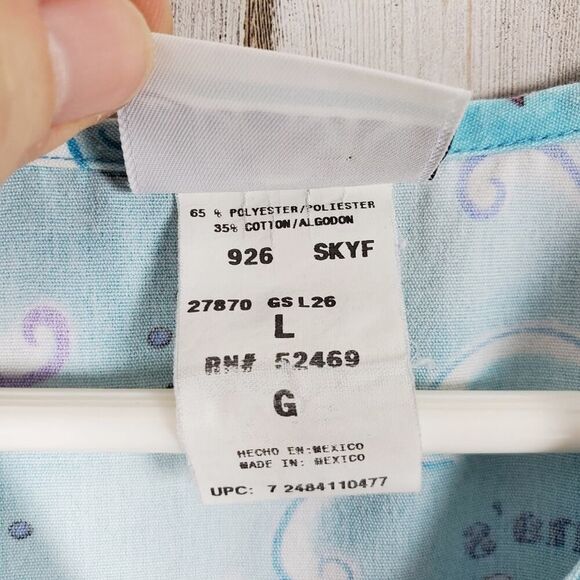 Simply Basic Button-Down Scrub Shirt Blue Size Large - Picture 8 of 9